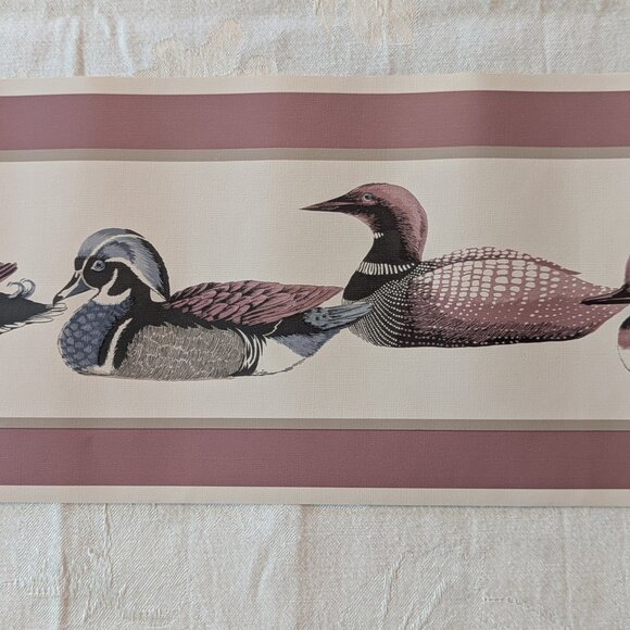VTG Duck Wallpaper Border 3 Rolls 15yd Mallard Red Cream Canada Dry Strippable - Picture 5 of 7